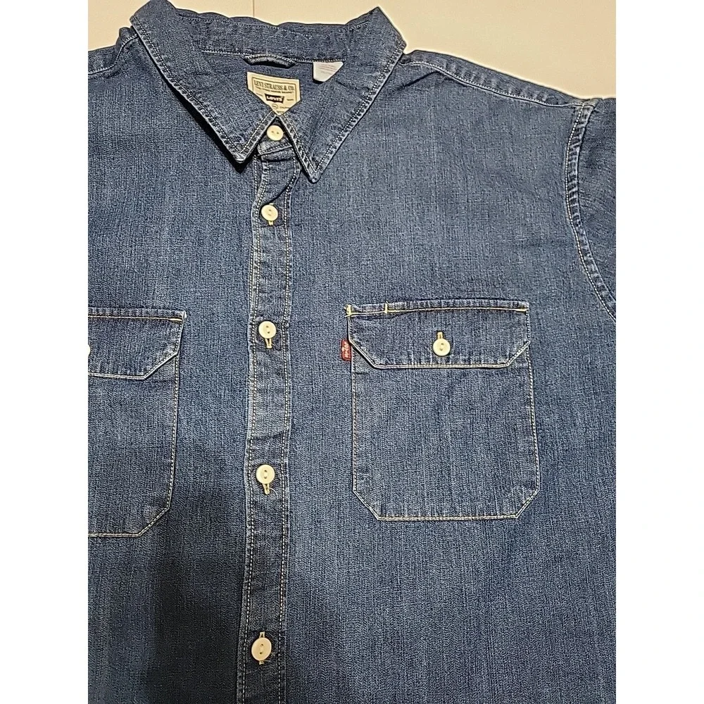 Levi's Strauss Relaxed Fit Denim Shirt Mens XXL Button Up Long Sleeve Blue